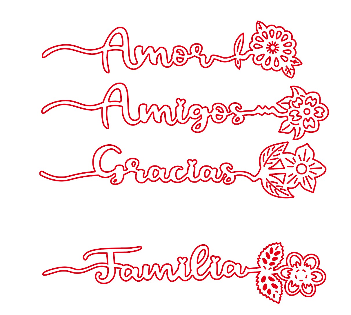 Die Cut Flores con Frases x 4