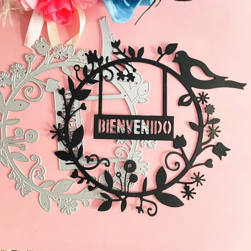 Die Cut Cartel Bienvenidos en Círculo Floral