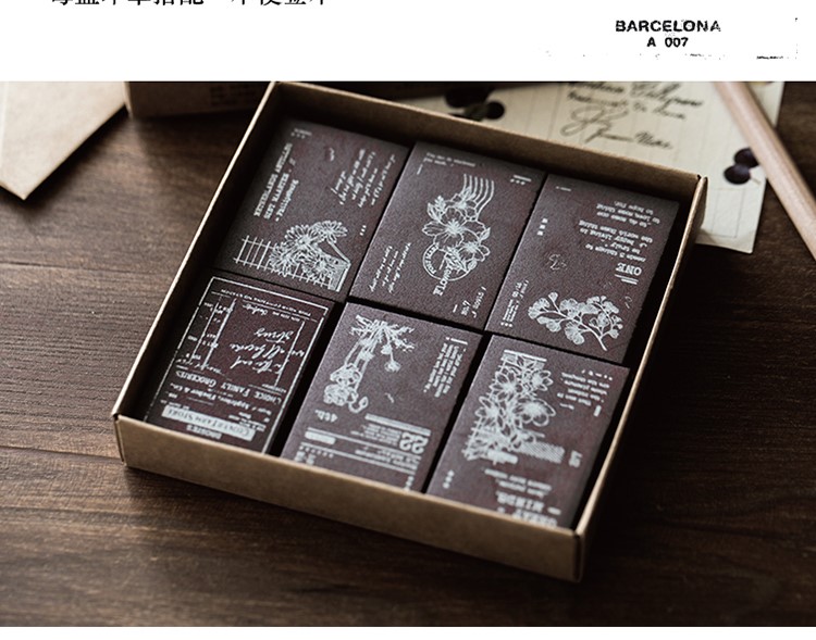 Caja de Sellos Madera x 6