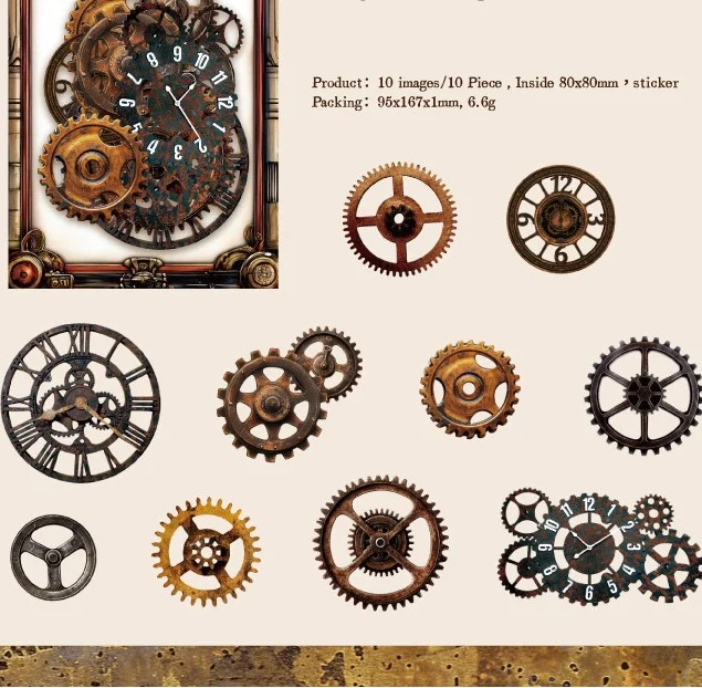 Stickers Steampunk x 10 u - Engranajes y Relojes