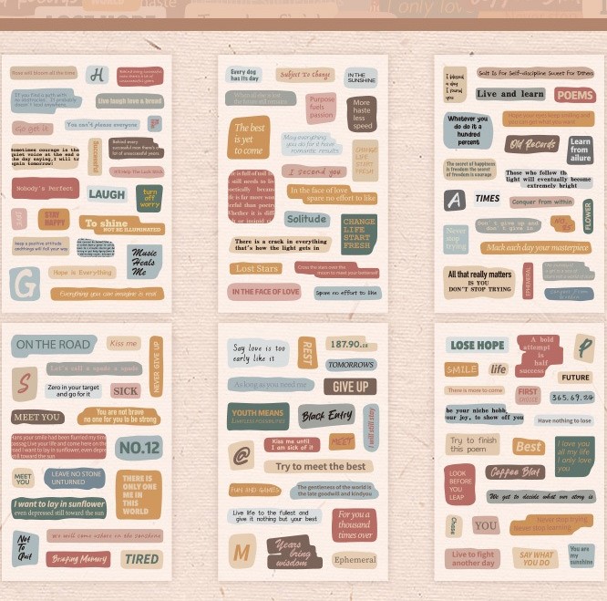 Stickers Textos x 6 hojas